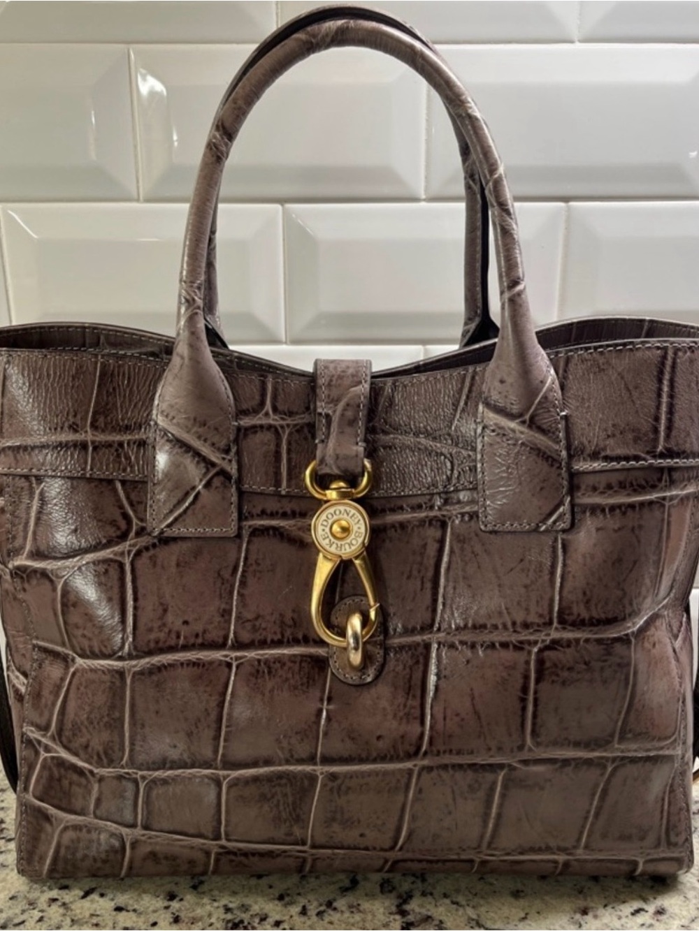 Dooney & Bourke Florentine Large Amelie Crocodile Embossed Gray Tote EUC - Picture 1 of 15